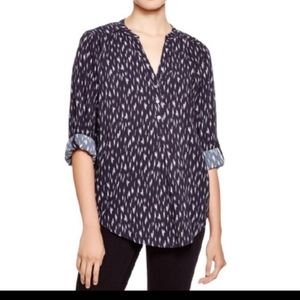 Soft Joie Daylan Half-Button Shirt Blouse Patterned Blue Grey